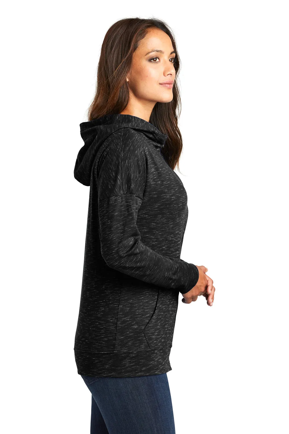 District Womens Medal Full Zip Hooded Sweatshirt Hoodie w/ Pockets - Black