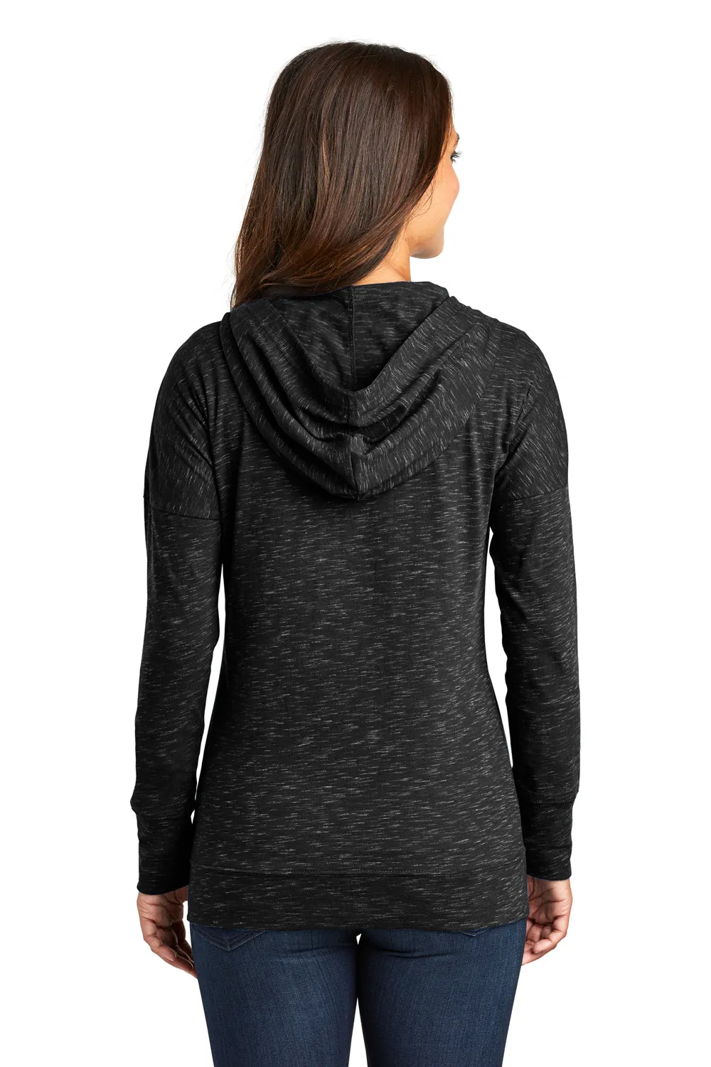 District Womens Medal Full Zip Hooded Sweatshirt Hoodie w/ Pockets - Black