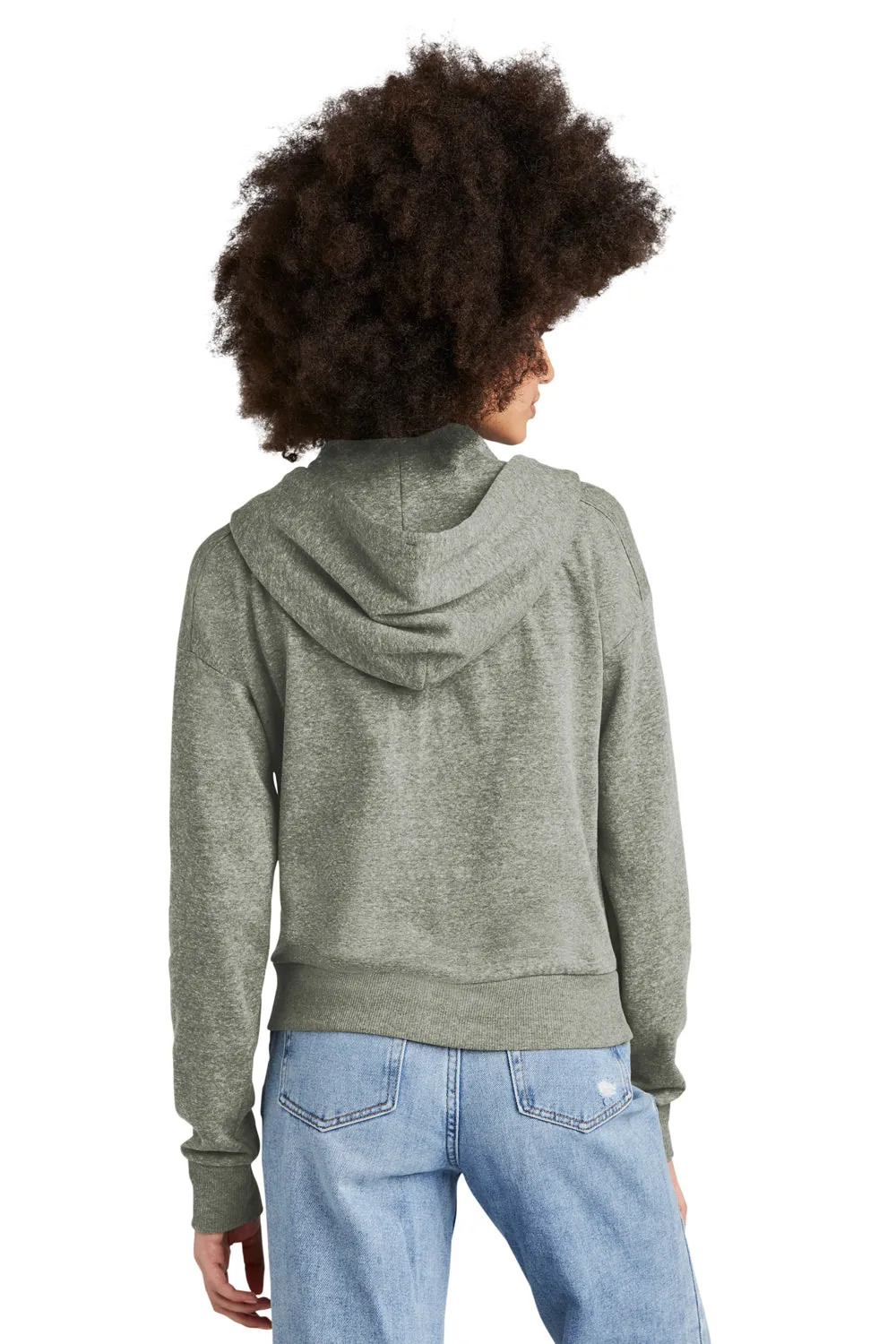 District Womens Perfect Tri Fleece 1/4 Zip Hooded Sweatshirt Hoodie w/ Pouch Pocket - Grey Frost