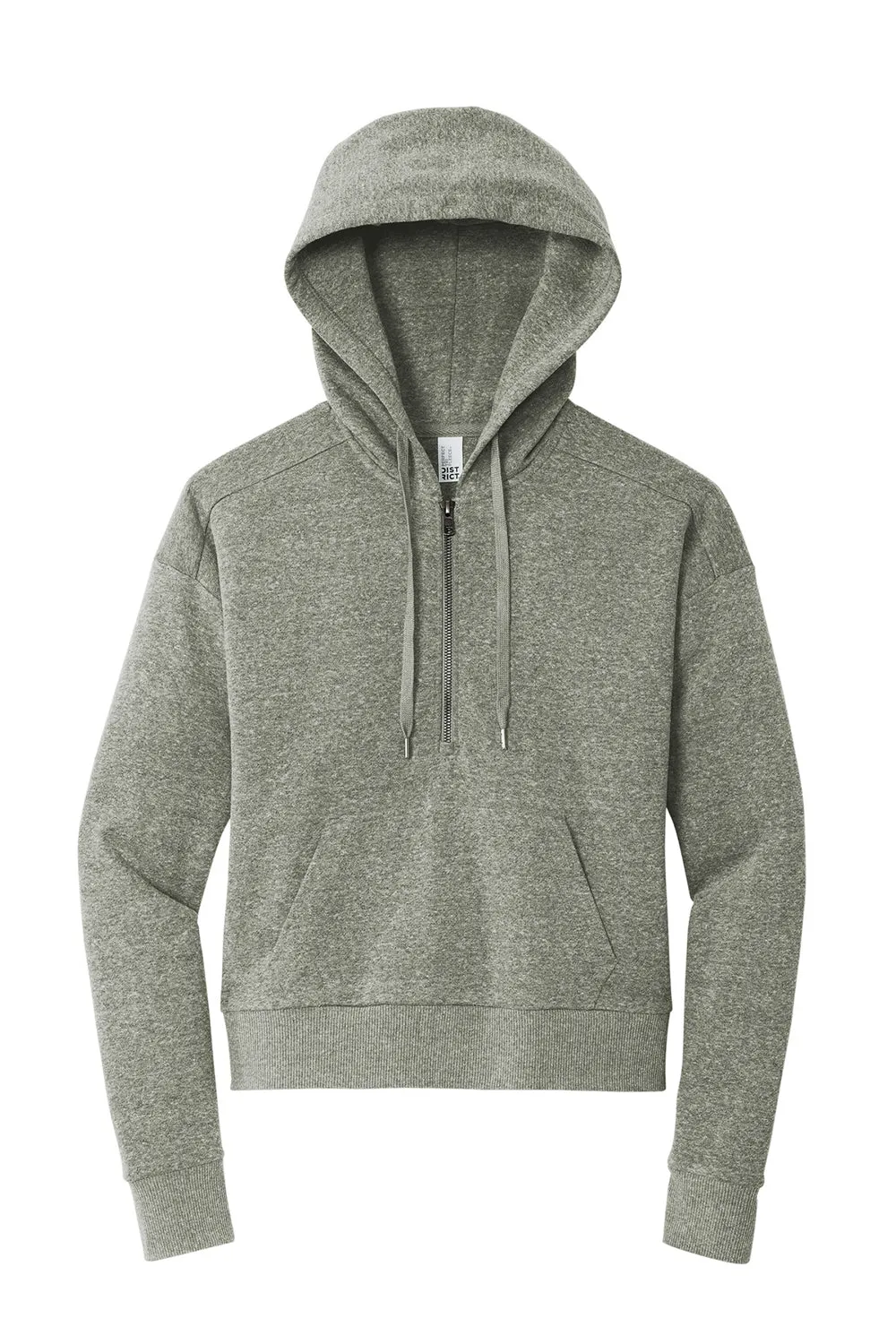 District Womens Perfect Tri Fleece 1/4 Zip Hooded Sweatshirt Hoodie w/ Pouch Pocket - Grey Frost