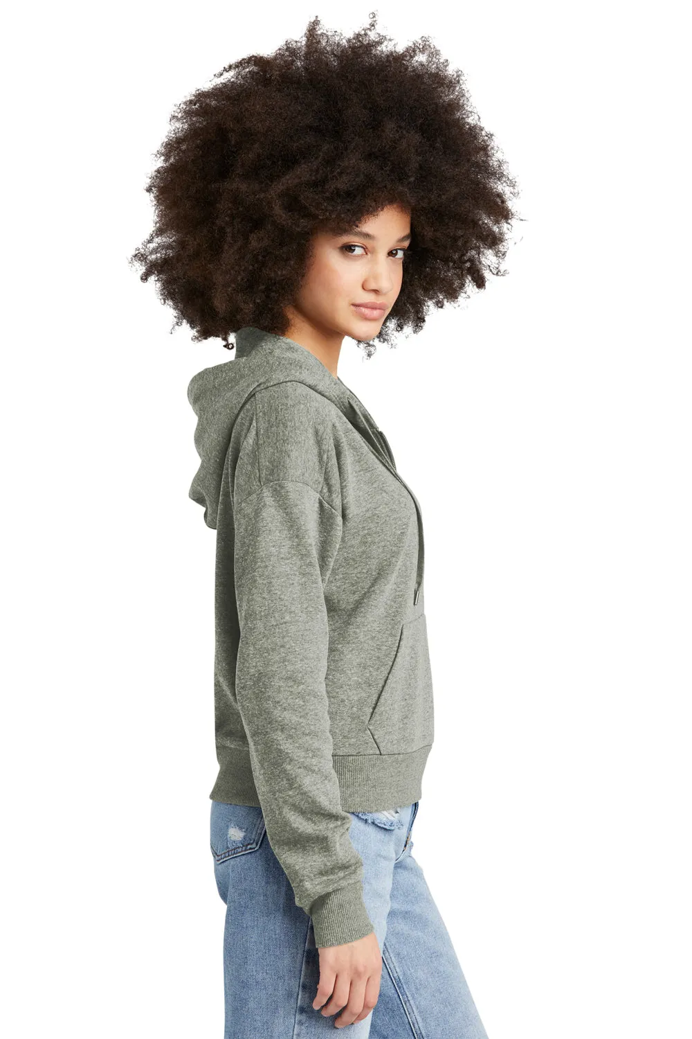 District Womens Perfect Tri Fleece 1/4 Zip Hooded Sweatshirt Hoodie w/ Pouch Pocket - Grey Frost
