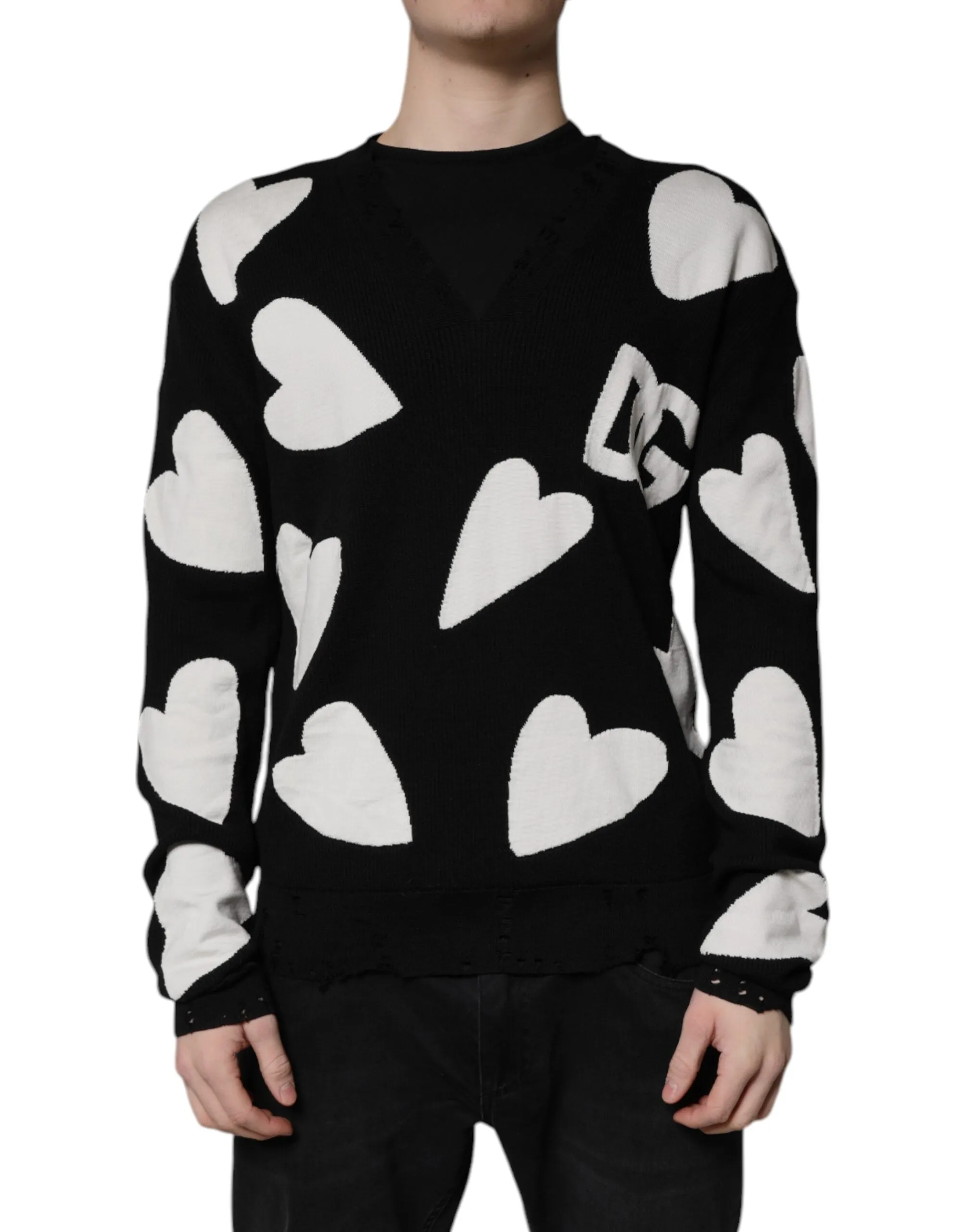Dolce & Gabbana Hearts Silk Crew Neck Pullover Men's Sweater