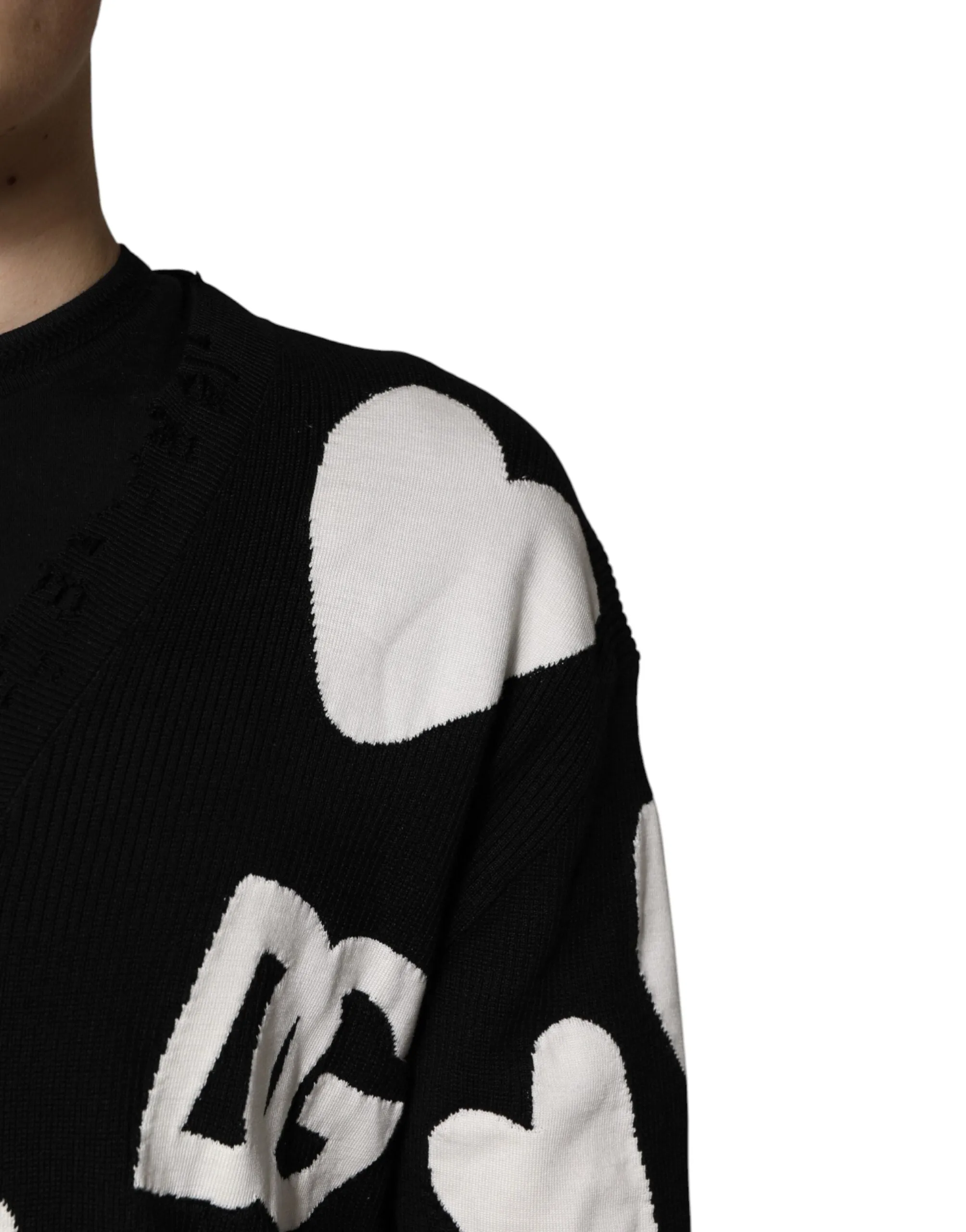 Dolce & Gabbana Hearts Silk Crew Neck Pullover Men's Sweater