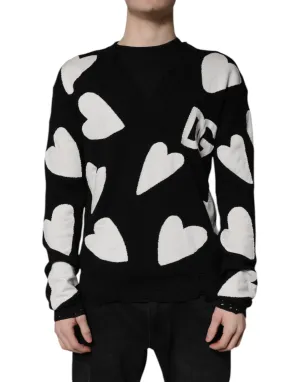 Dolce & Gabbana Hearts Silk Crew Neck Pullover Men's Sweater