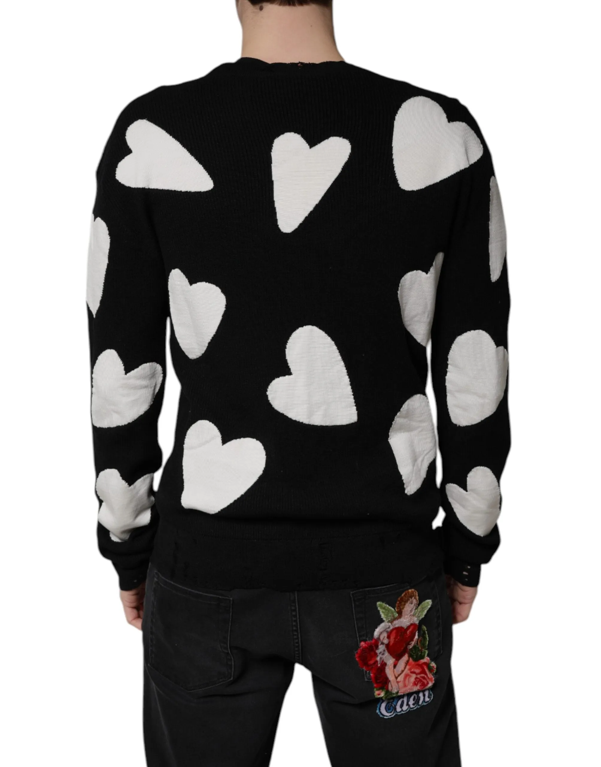Dolce & Gabbana Hearts Silk Crew Neck Pullover Men's Sweater