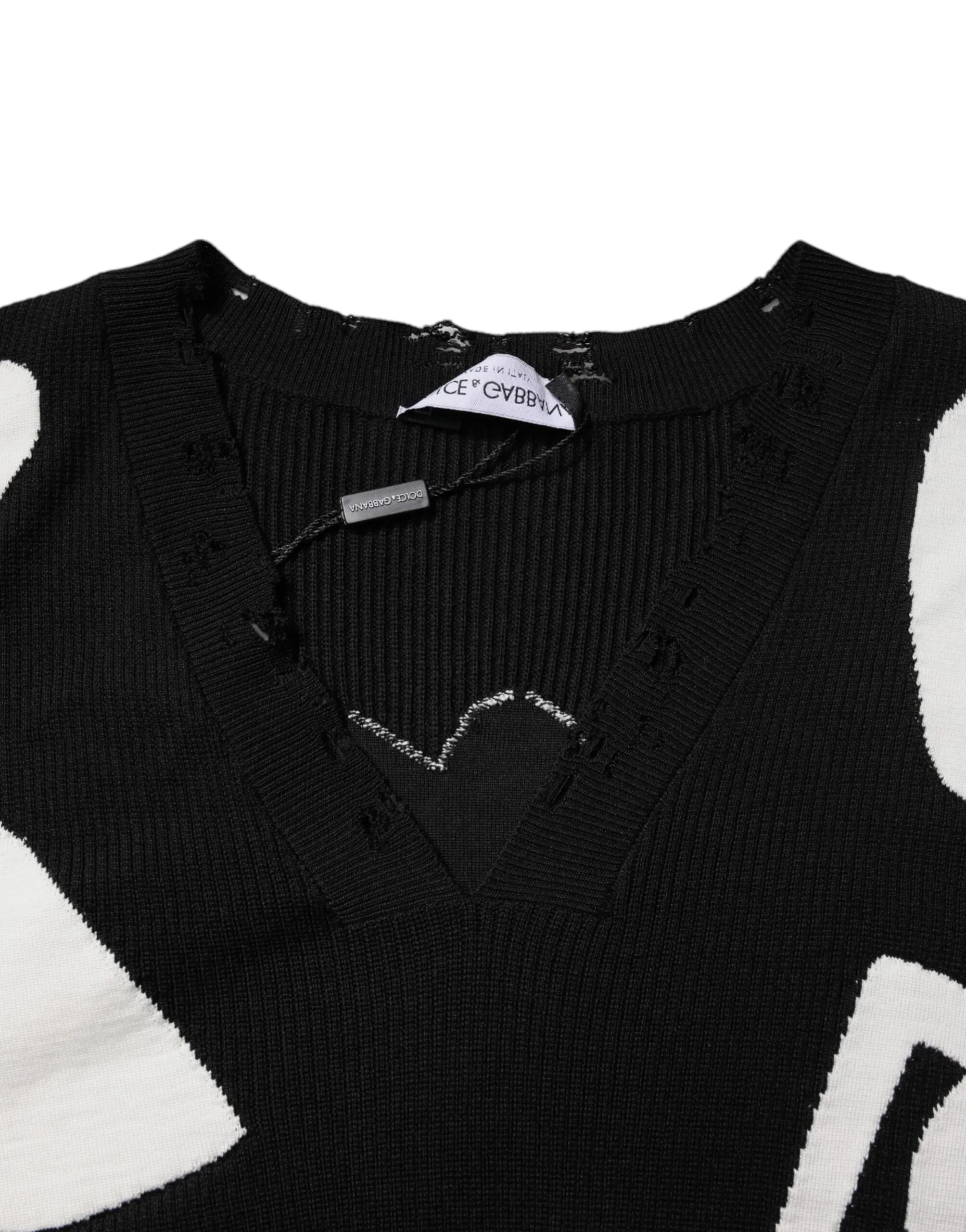 Dolce & Gabbana Hearts Silk Crew Neck Pullover Men's Sweater