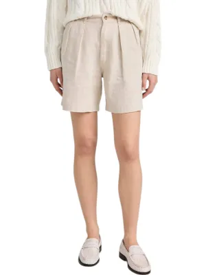 Double Pleat Shorts In Natural Linen