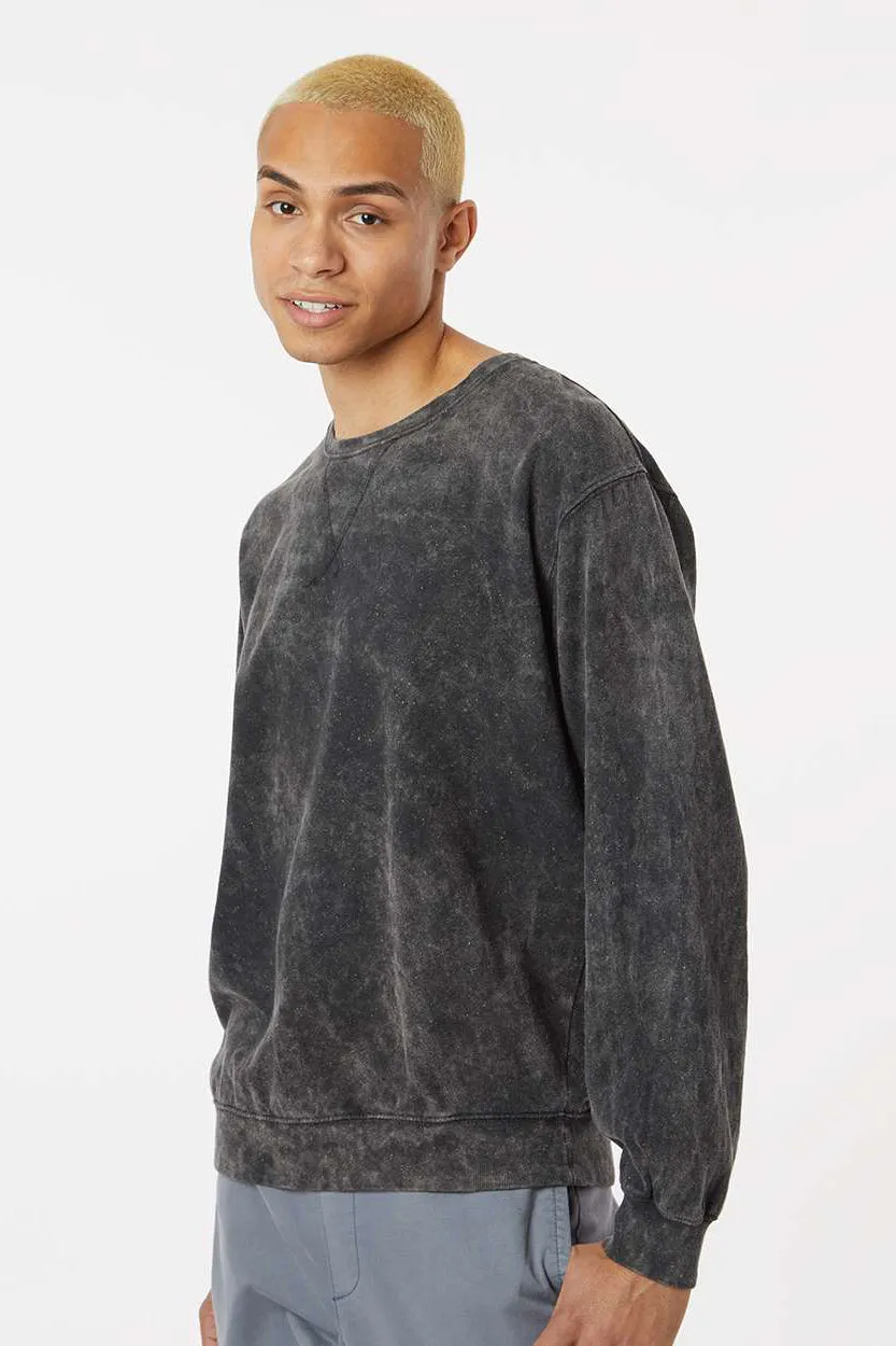 Dyenomite Mens Premium Fleece Mineral Wash Crewneck Sweatshirt - Black Mineral Wash