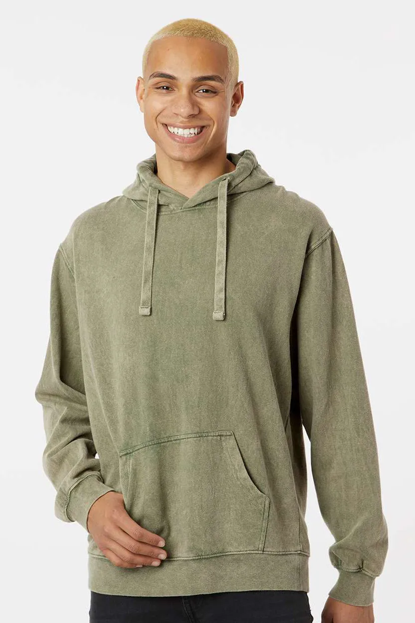 Dyenomite Mens Premium Fleece Mineral Wash Hooded Sweatshirt Hoodie w/ Pouch Pocket - Kale Green