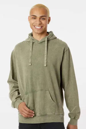 Dyenomite Mens Premium Fleece Mineral Wash Hooded Sweatshirt Hoodie w/ Pouch Pocket - Kale Green