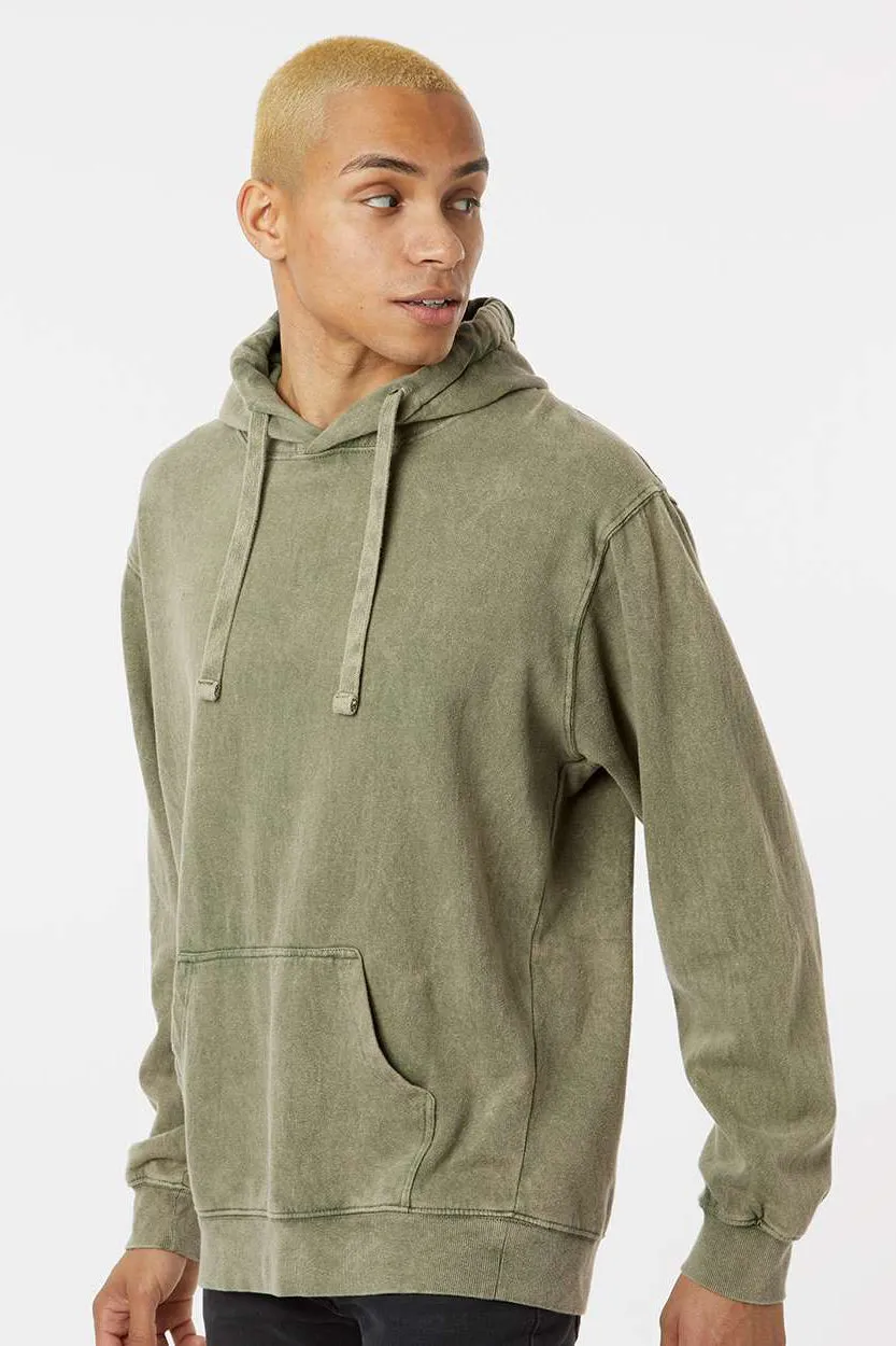 Dyenomite Mens Premium Fleece Mineral Wash Hooded Sweatshirt Hoodie w/ Pouch Pocket - Kale Green