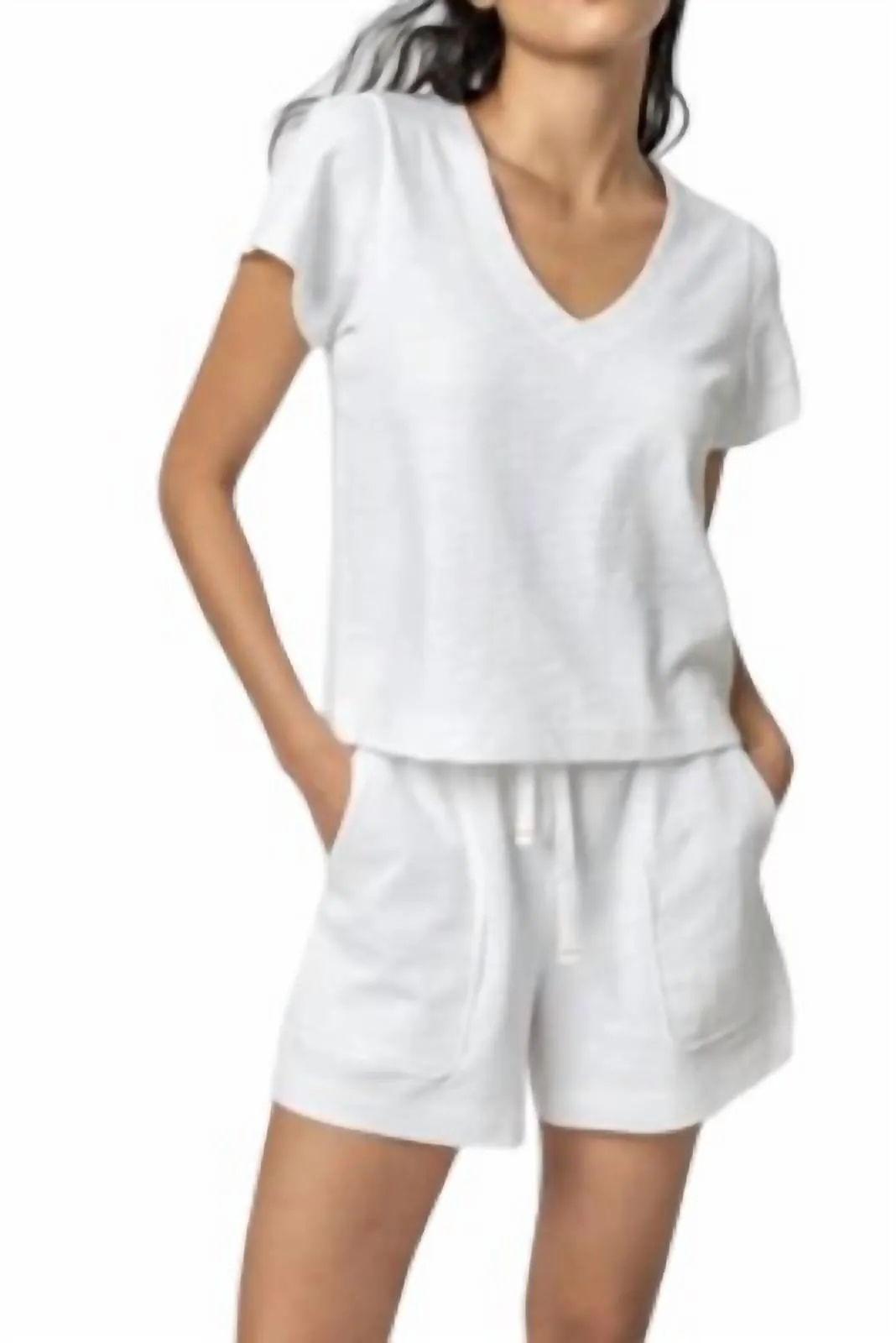 Elastic Waist Drawstring Shorts In White