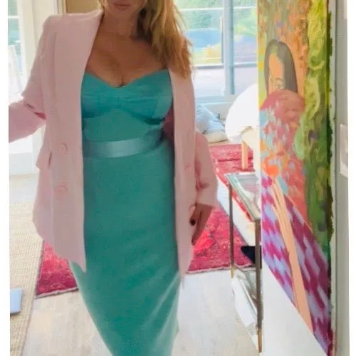 Elisabetta Franchi Chenille and satin bodycon midi dress