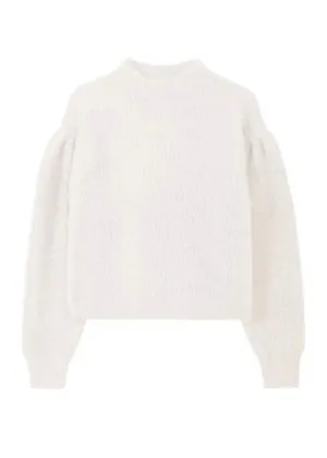 Fass Boucle Puff Sleeve Pullover Sweater In Chalk