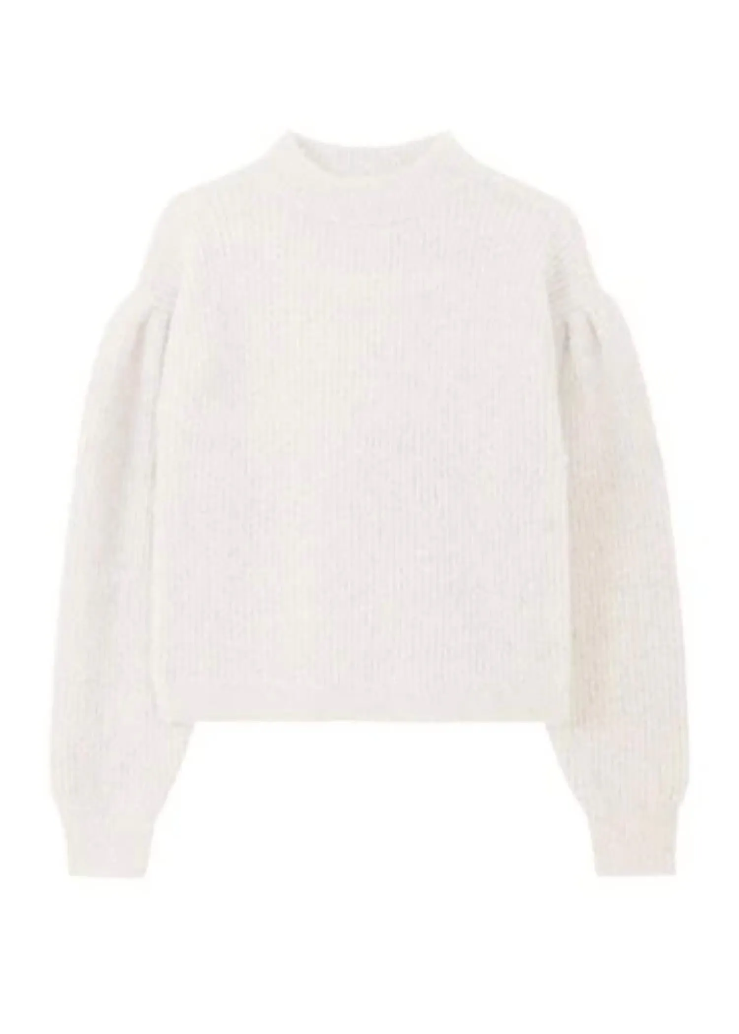 Fass Boucle Puff Sleeve Pullover Sweater In Chalk