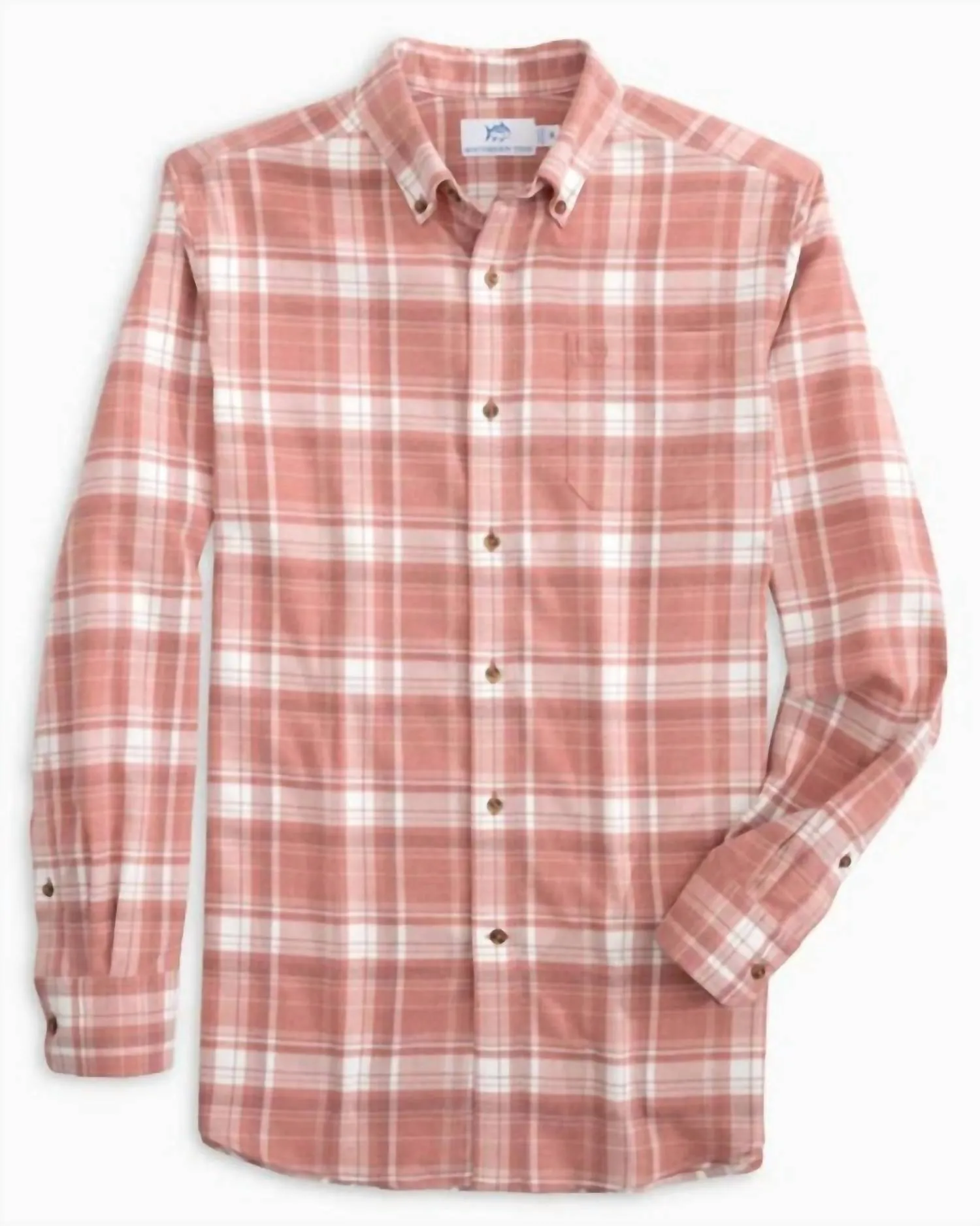 Flannel Intercoastal Avondale Plaid Heather Sportshirt In Heather Dusty Coral