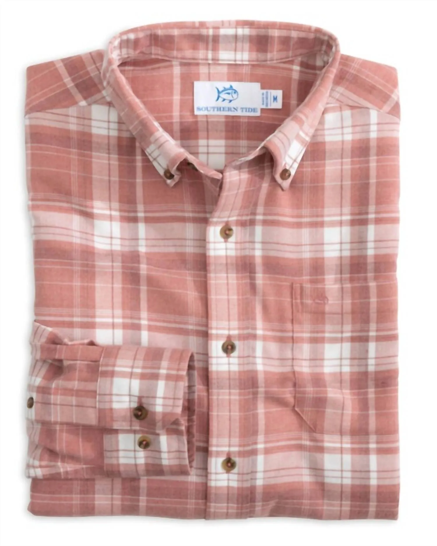 Flannel Intercoastal Avondale Plaid Heather Sportshirt In Heather Dusty Coral