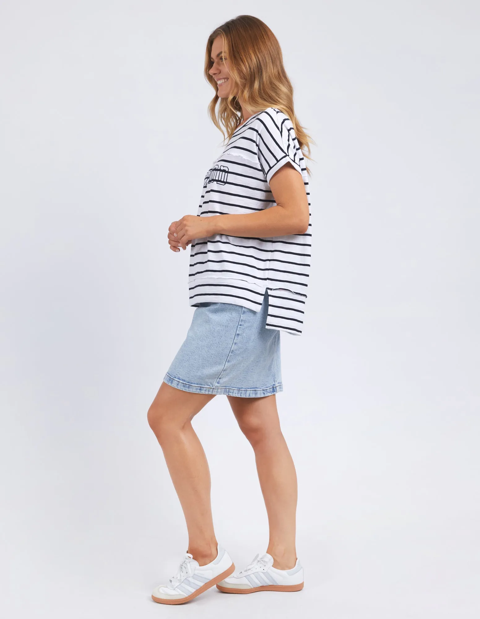 Foxwood Throw On Short Sleeve Stripe Tee Navy/White Stripe