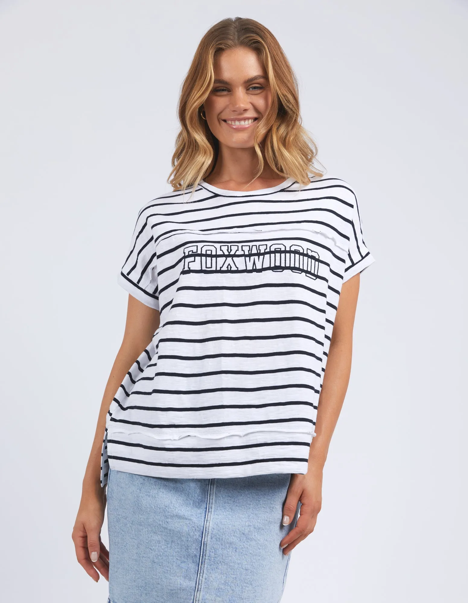 Foxwood Throw On Short Sleeve Stripe Tee Navy/White Stripe