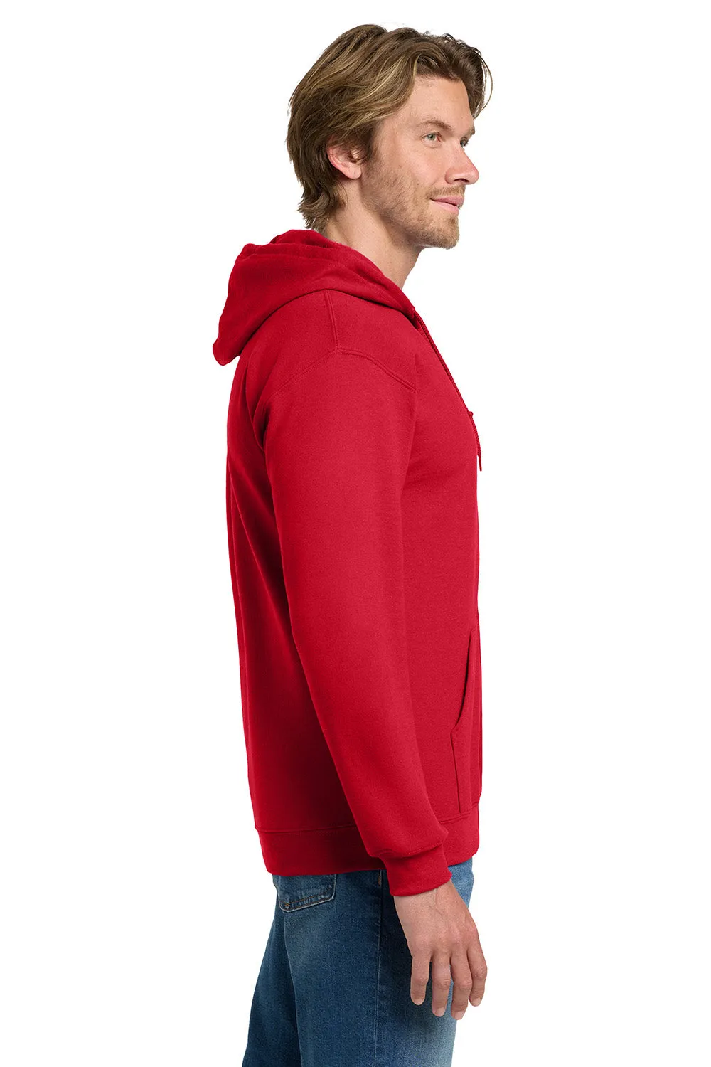 Gildan Mens Pill Resistant Full Zip Hooded Sweatshirt Hoodie w/ Pockets - Red