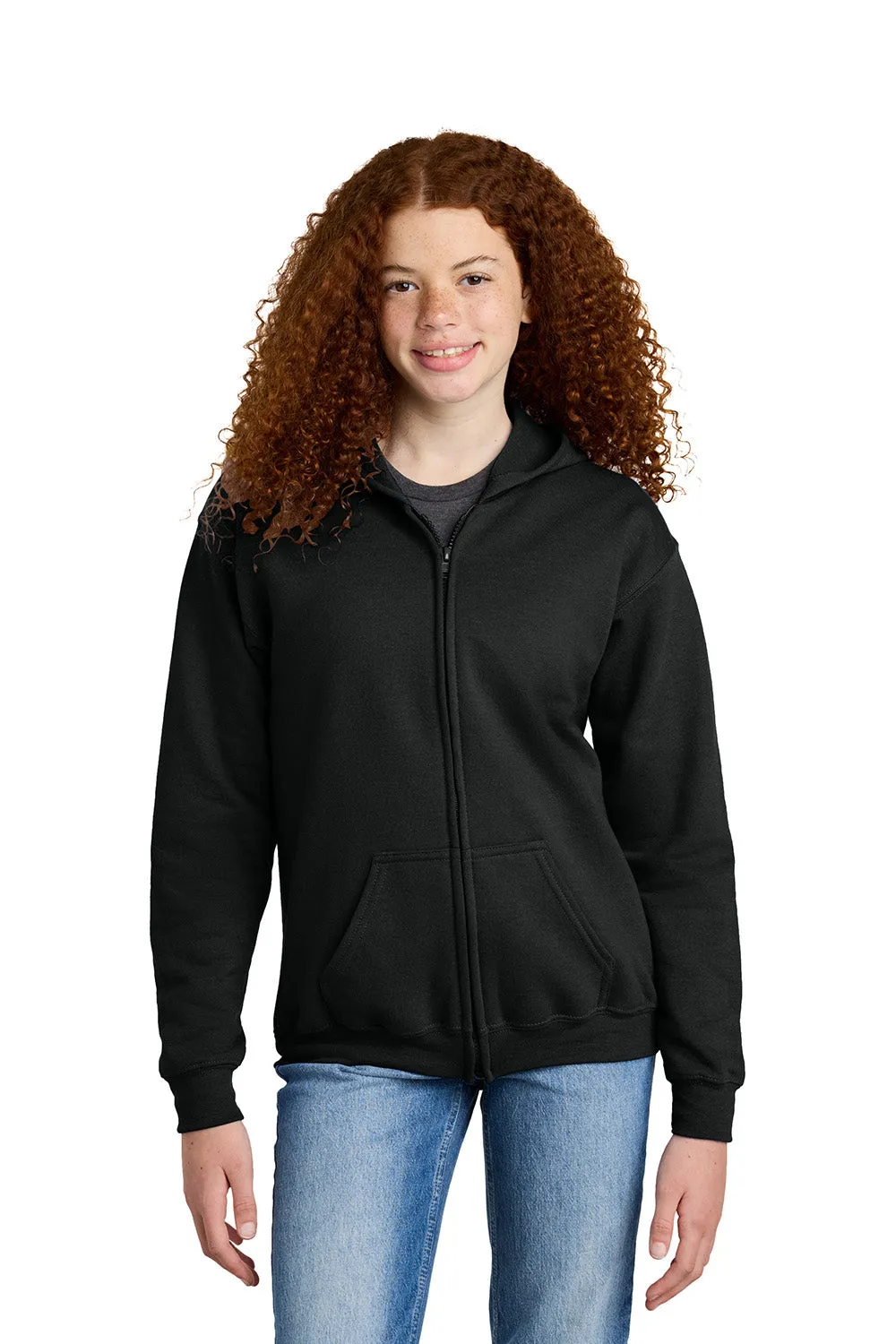 Gildan Youth Heavy Blend Full Zip Hooded Sweatshirt Hoodie w/ Pockets - Black