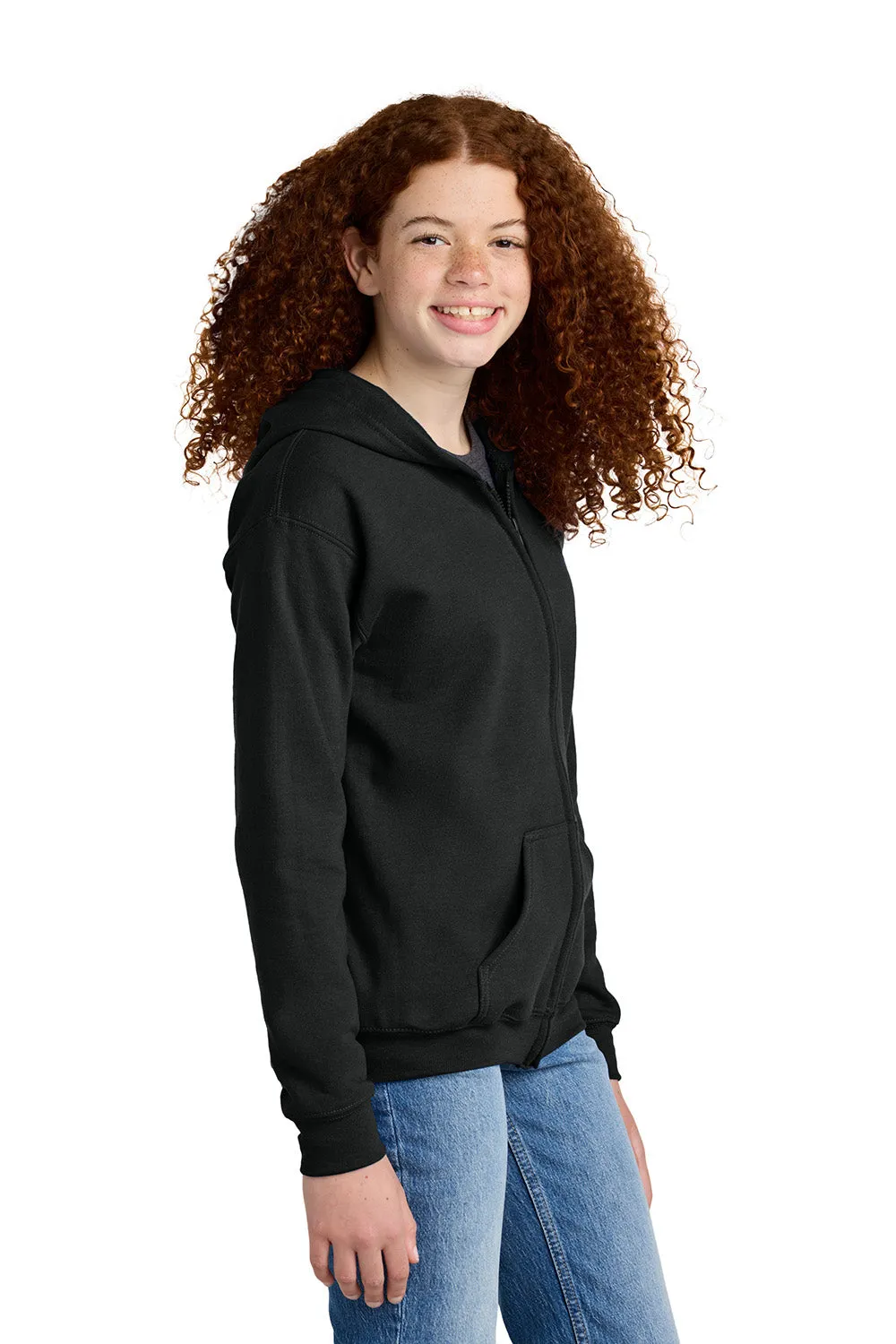 Gildan Youth Heavy Blend Full Zip Hooded Sweatshirt Hoodie w/ Pockets - Black