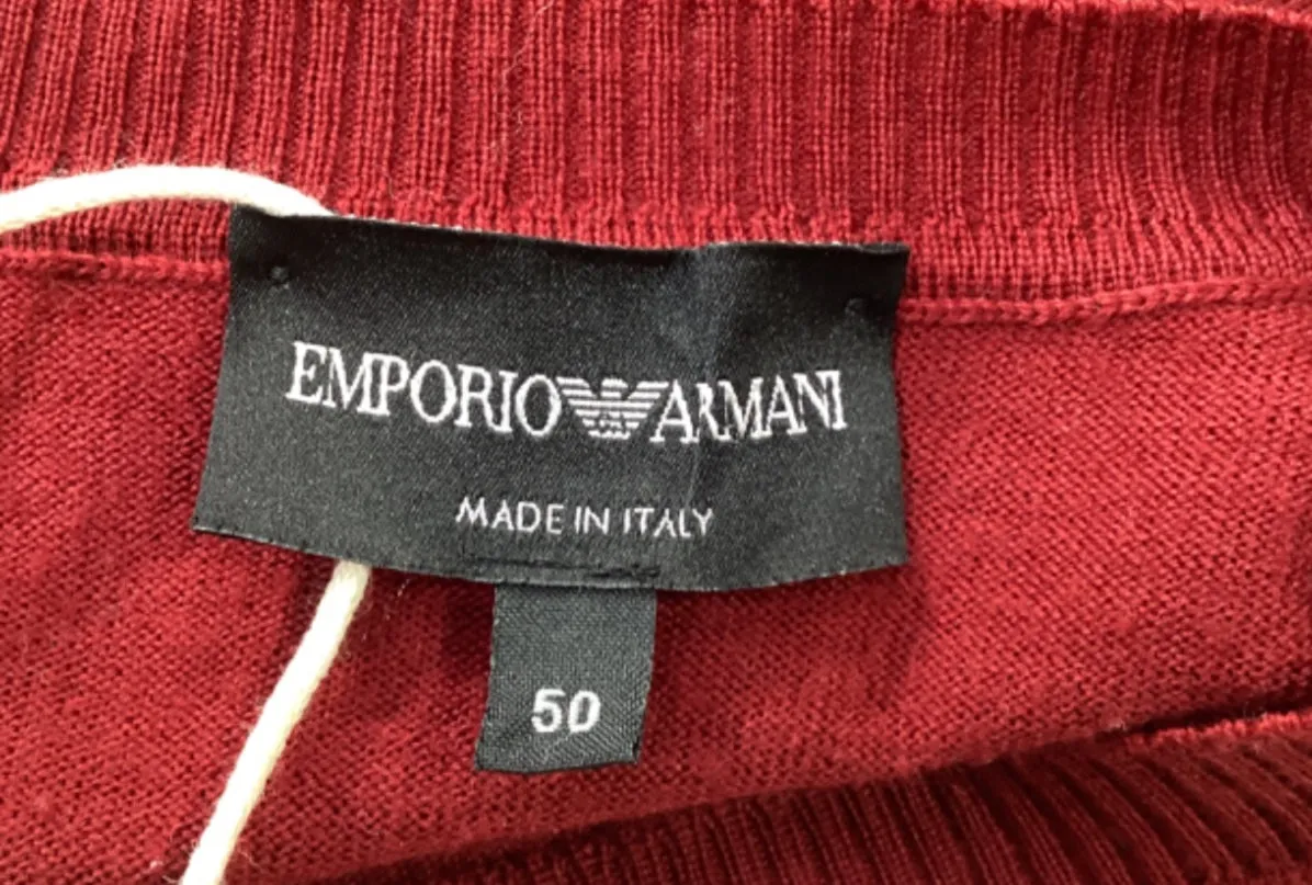 Giorgio Armani Knitted V-Neck Sweater in Red Wool