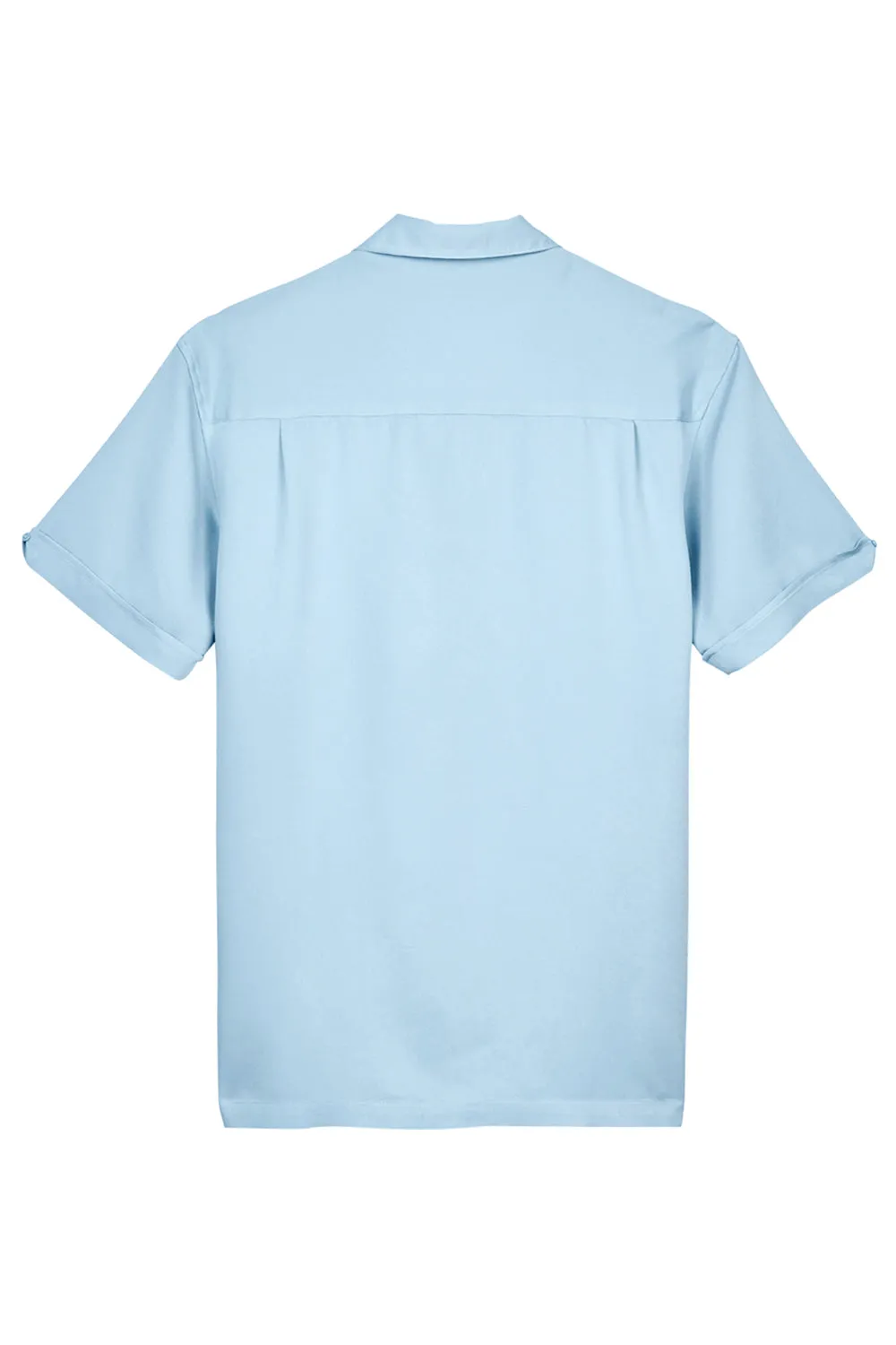 Harriton Mens Bahama Wrinkle Resistant Short Sleeve Button Down Camp Shirt - Cloud Blue/Cream