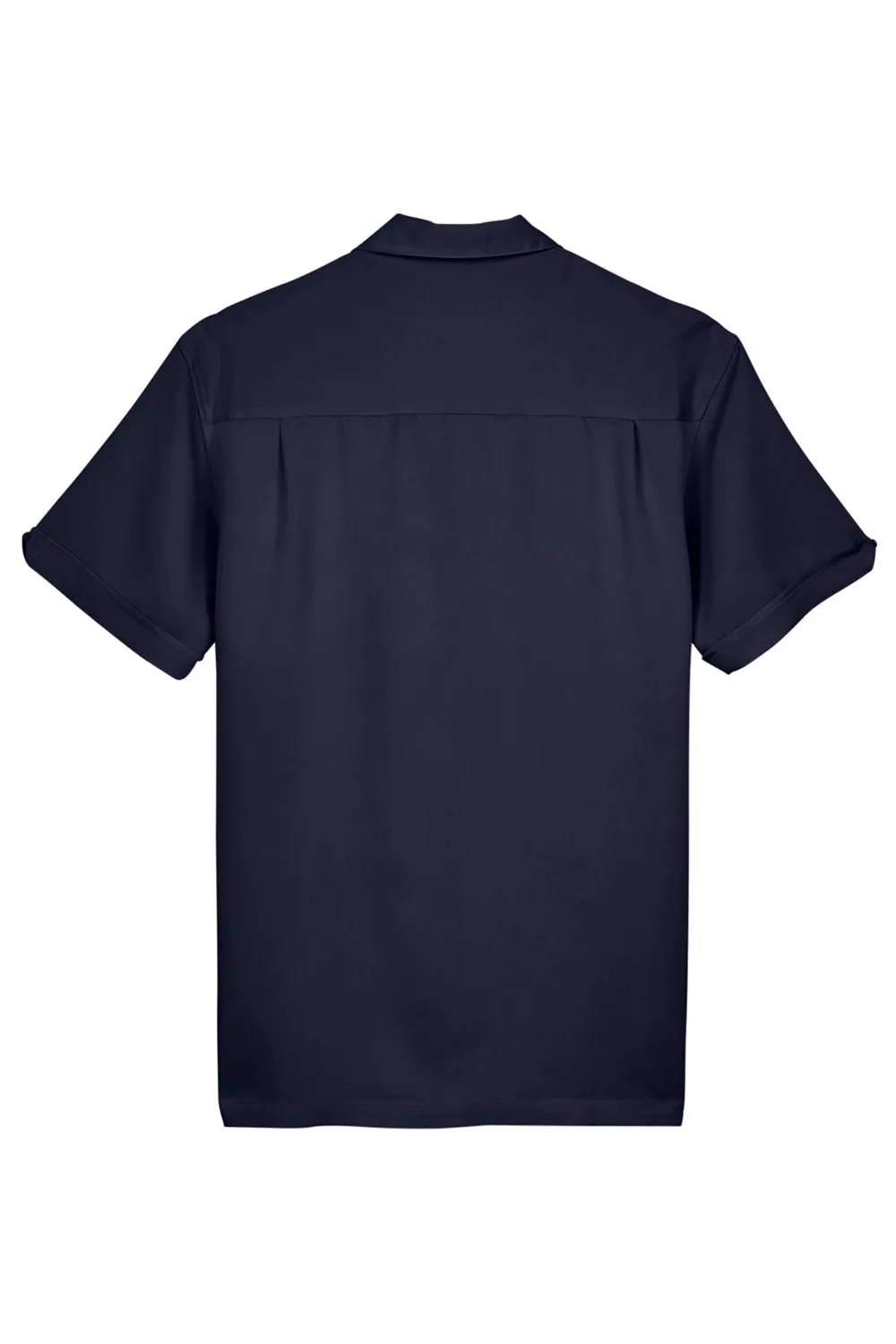Harriton Mens Bahama Wrinkle Resistant Short Sleeve Button Down Camp Shirt - Navy Blue/Cream