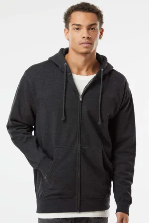Independent Trading Company Mens Full Zip Hooded Sweatshirt Hoodie w/ Pockets - Heather Charcoal Grey