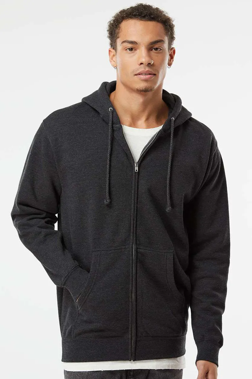 Independent Trading Company Mens Full Zip Hooded Sweatshirt Hoodie w/ Pockets - Heather Charcoal Grey