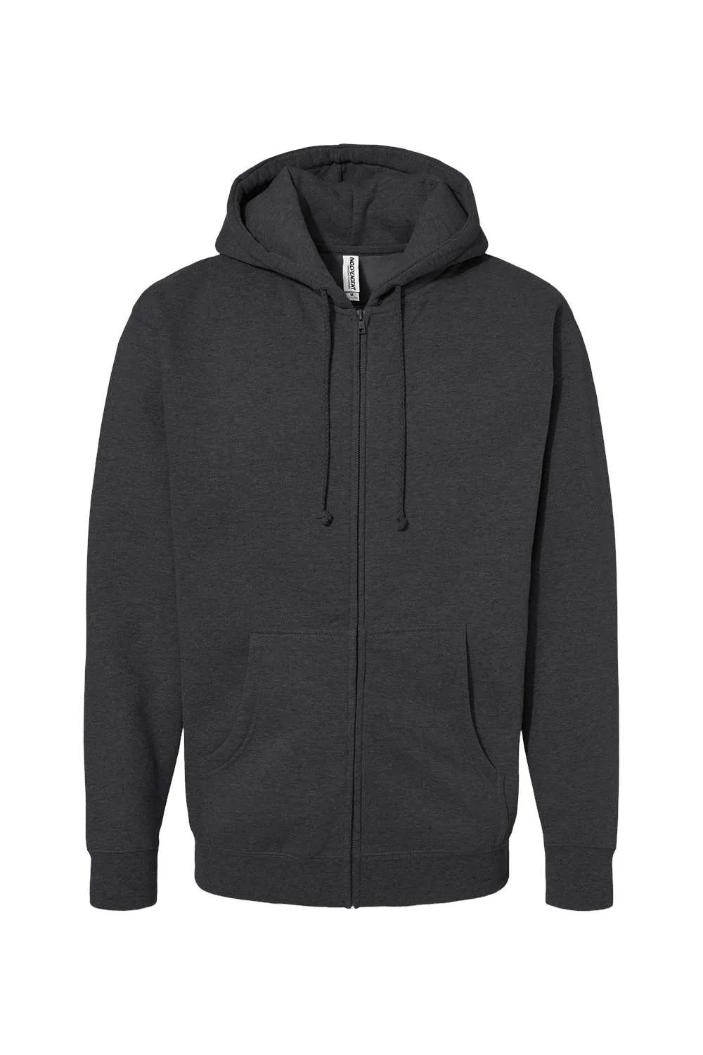Independent Trading Company Mens Full Zip Hooded Sweatshirt Hoodie w/ Pockets - Heather Charcoal Grey