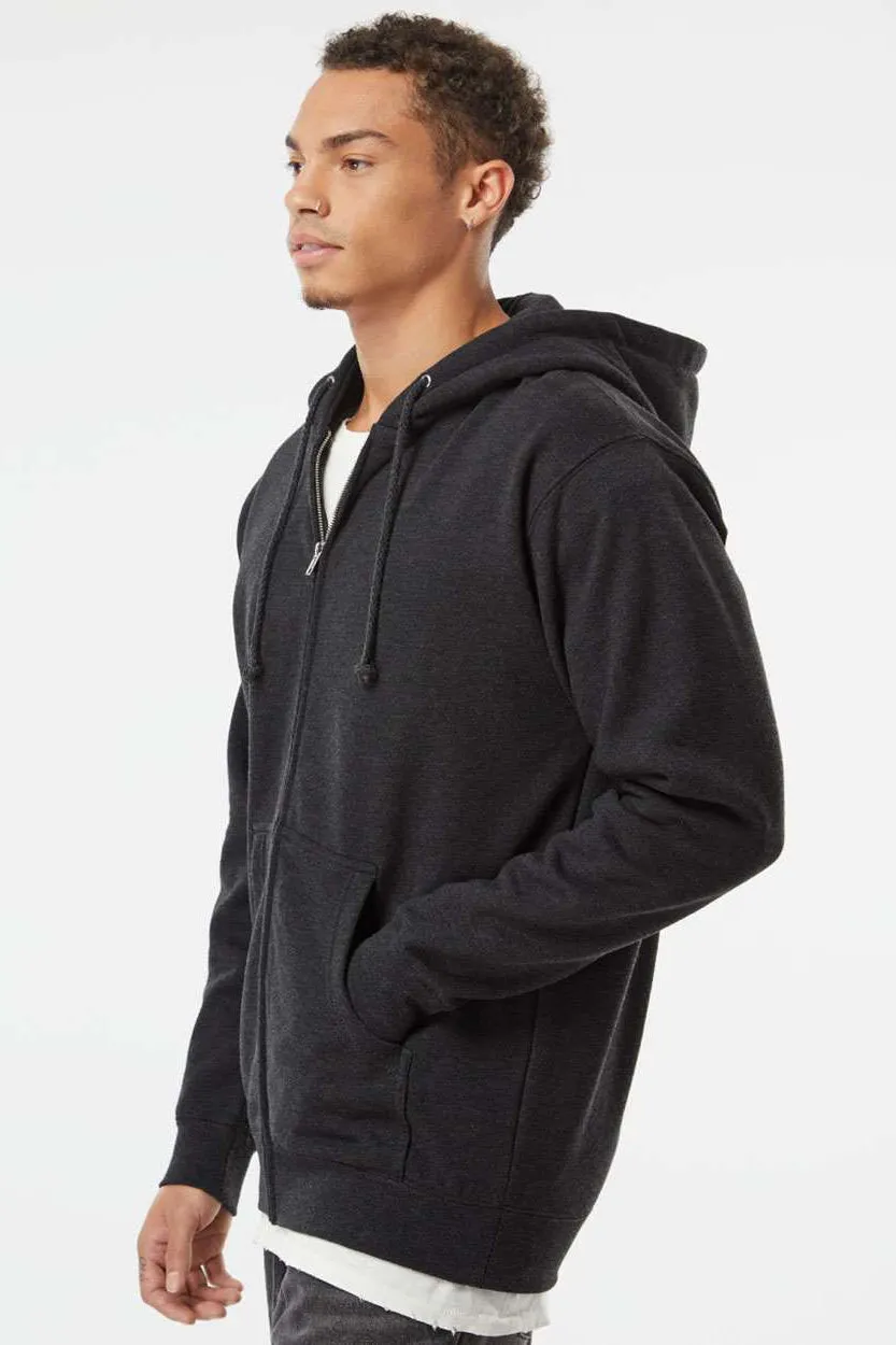 Independent Trading Company Mens Full Zip Hooded Sweatshirt Hoodie w/ Pockets - Heather Charcoal Grey