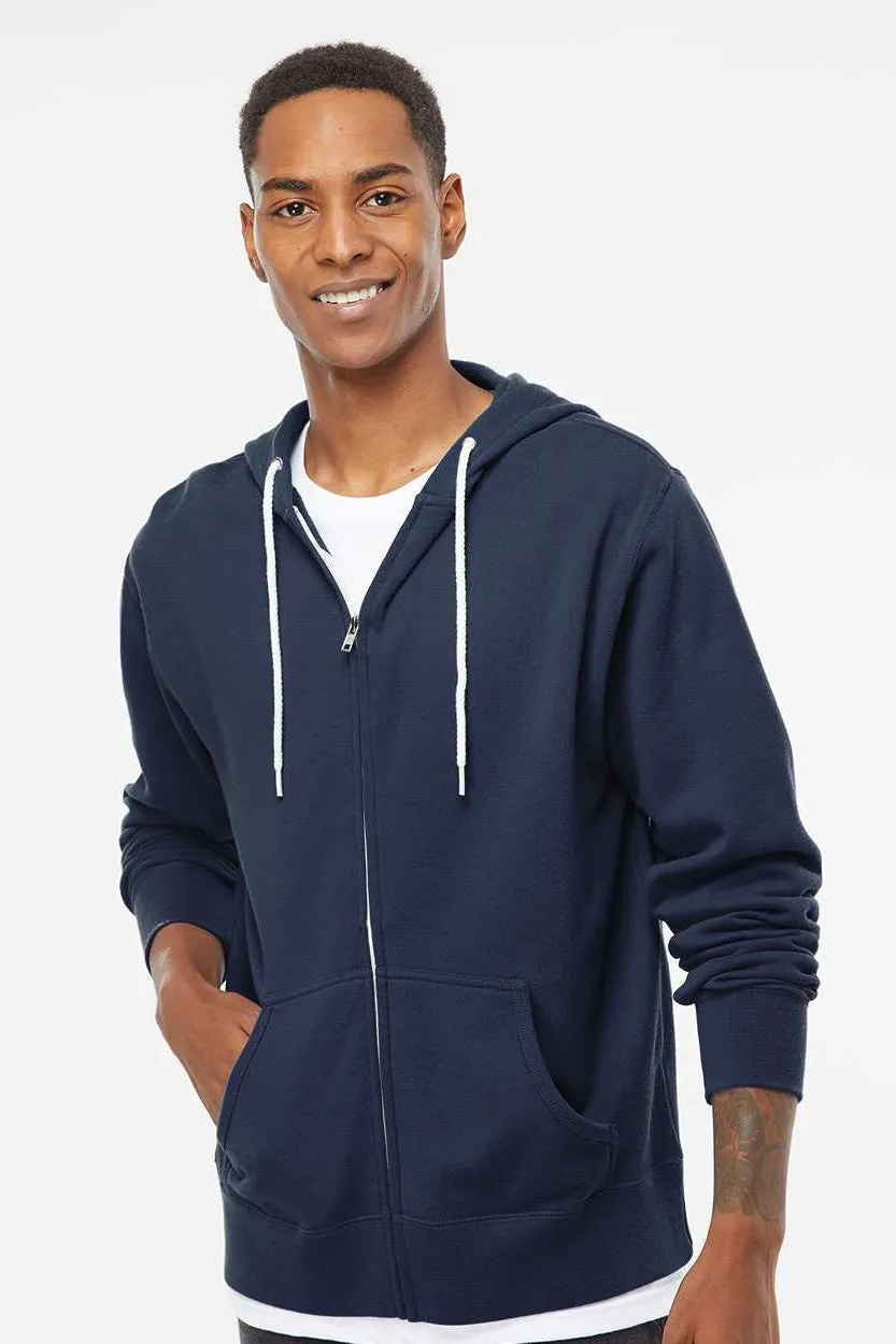 Independent Trading Company Mens Full Zip Hooded Sweatshirt Hoodie w/ Pockets - Slate Blue