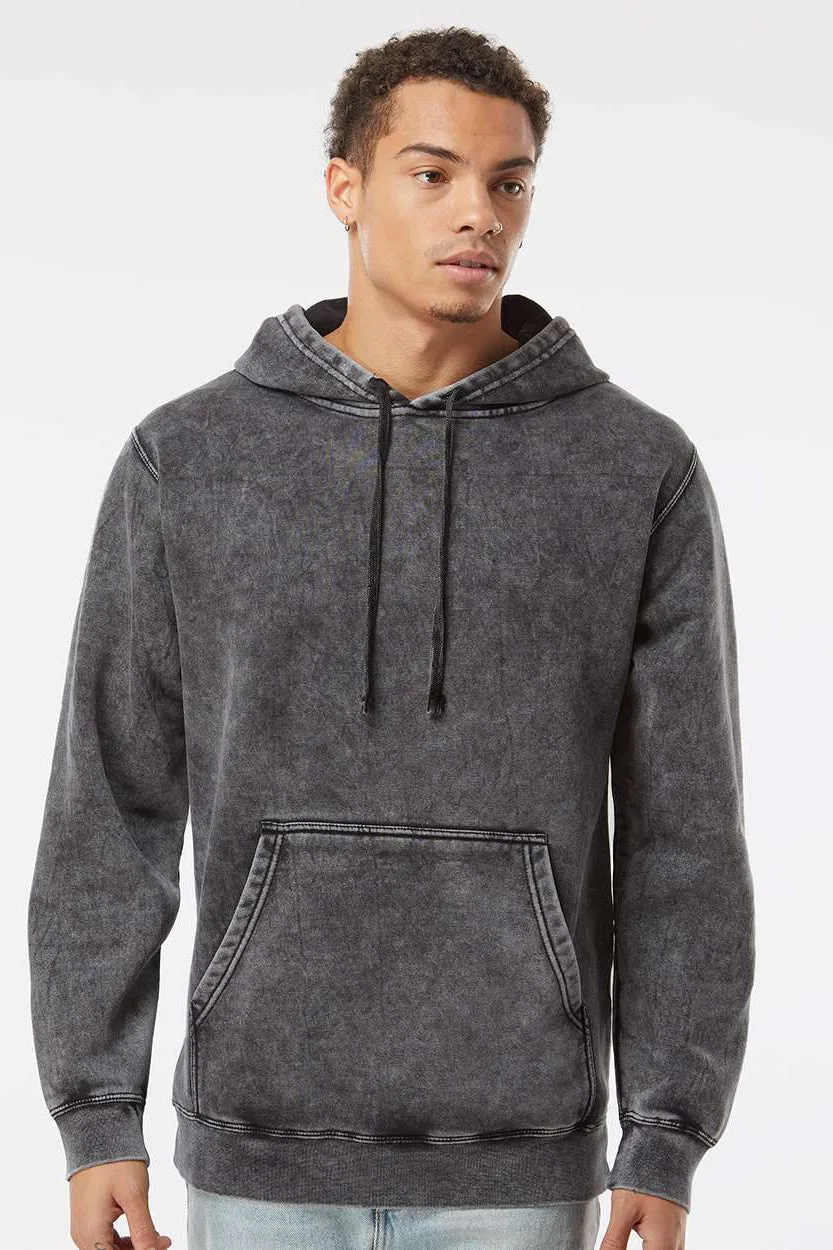 Independent Trading Company Mens Mineral Wash Hooded Sweatshirt Hoodie w/ Pouch Pocket - Black