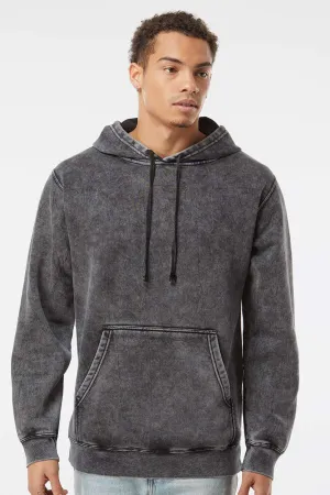 Independent Trading Company Mens Mineral Wash Hooded Sweatshirt Hoodie w/ Pouch Pocket - Black