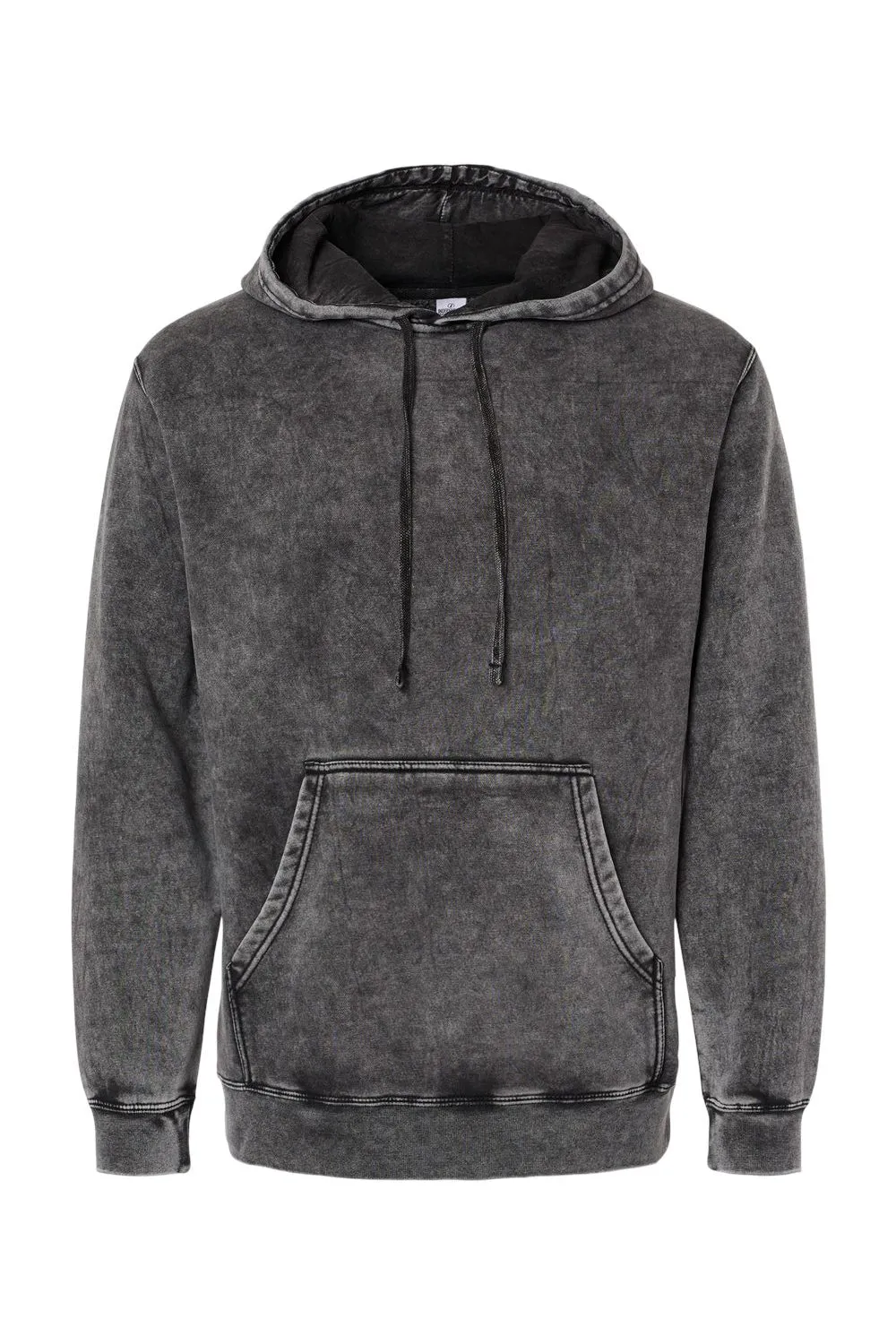Independent Trading Company Mens Mineral Wash Hooded Sweatshirt Hoodie w/ Pouch Pocket - Black