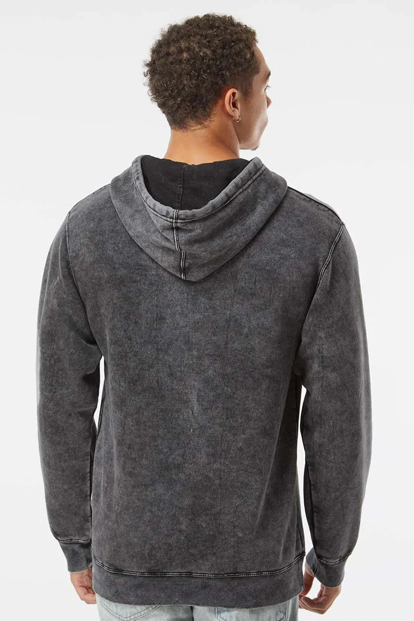 Independent Trading Company Mens Mineral Wash Hooded Sweatshirt Hoodie w/ Pouch Pocket - Black