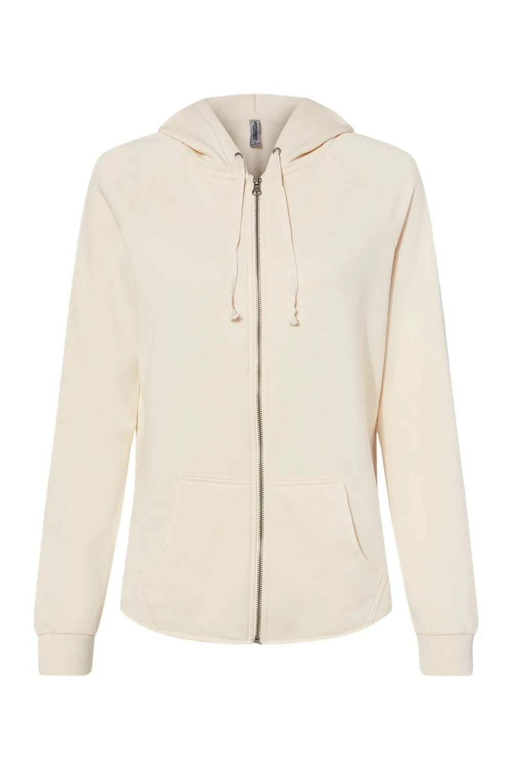 Independent Trading Company Womens California Wave Wash Full Zip Hooded Sweatshirt Hoodie w/ Pockets - Bone