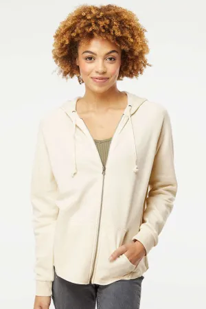 Independent Trading Company Womens California Wave Wash Full Zip Hooded Sweatshirt Hoodie w/ Pockets - Bone