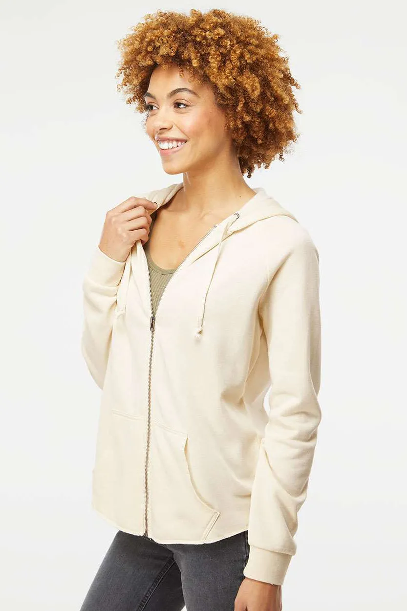 Independent Trading Company Womens California Wave Wash Full Zip Hooded Sweatshirt Hoodie w/ Pockets - Bone