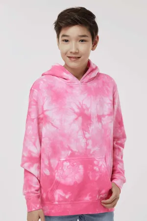 Independent Trading Company Youth Tie-Dye Hooded Sweatshirt Hoodie w/ Pouch Pocket - Pink