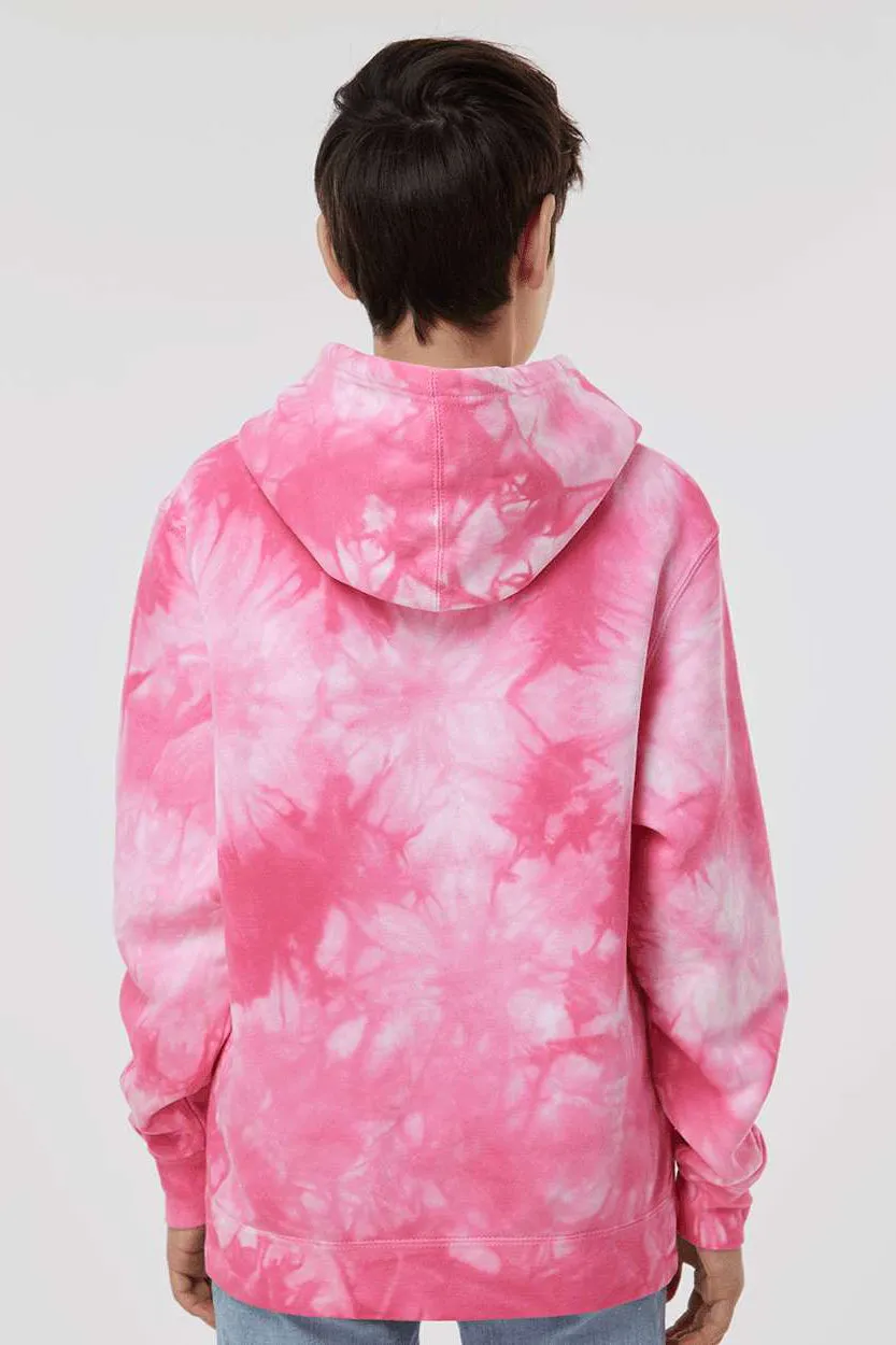 Independent Trading Company Youth Tie-Dye Hooded Sweatshirt Hoodie w/ Pouch Pocket - Pink