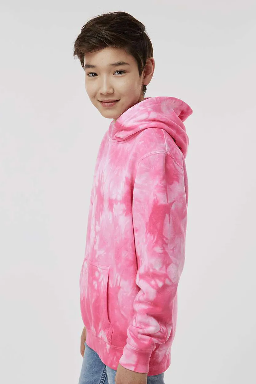 Independent Trading Company Youth Tie-Dye Hooded Sweatshirt Hoodie w/ Pouch Pocket - Pink
