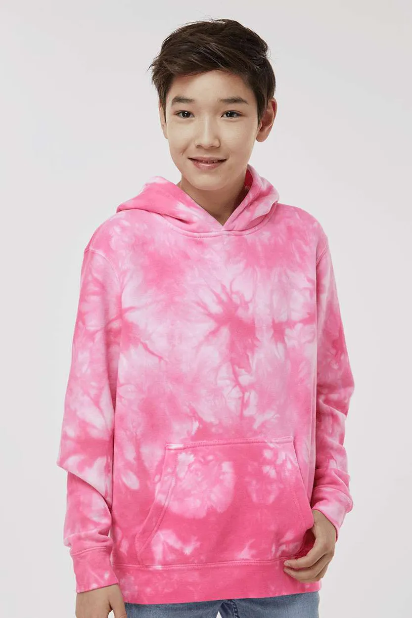 Independent Trading Company Youth Tie-Dye Hooded Sweatshirt Hoodie w/ Pouch Pocket - Pink