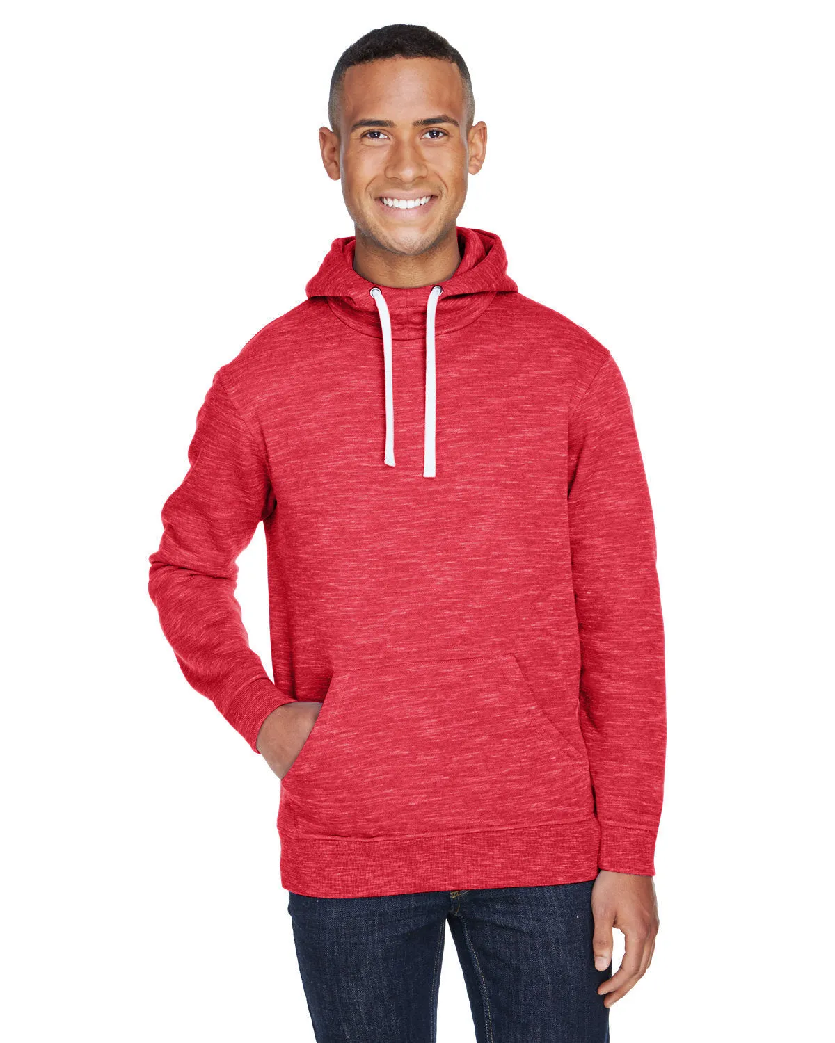 J America JA8677 Adult Melange Fleece Pullover Hooded Sweatshirt