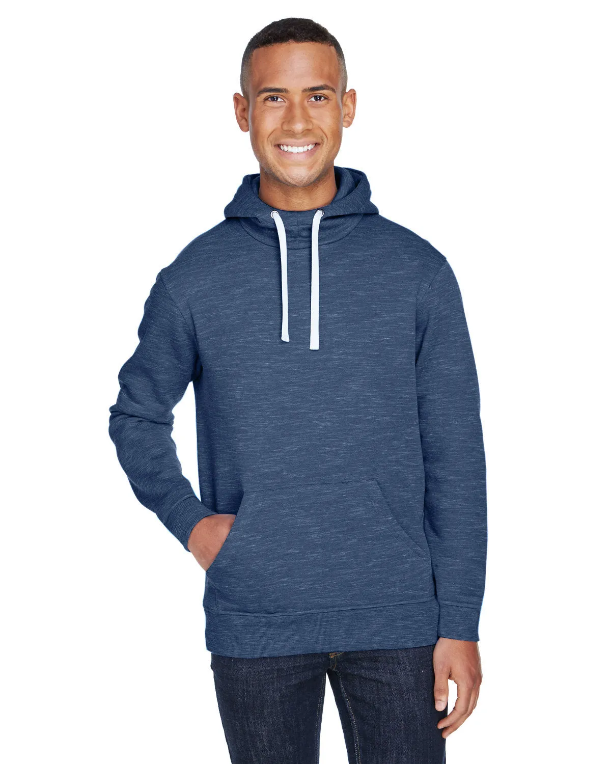 J America JA8677 Adult Melange Fleece Pullover Hooded Sweatshirt
