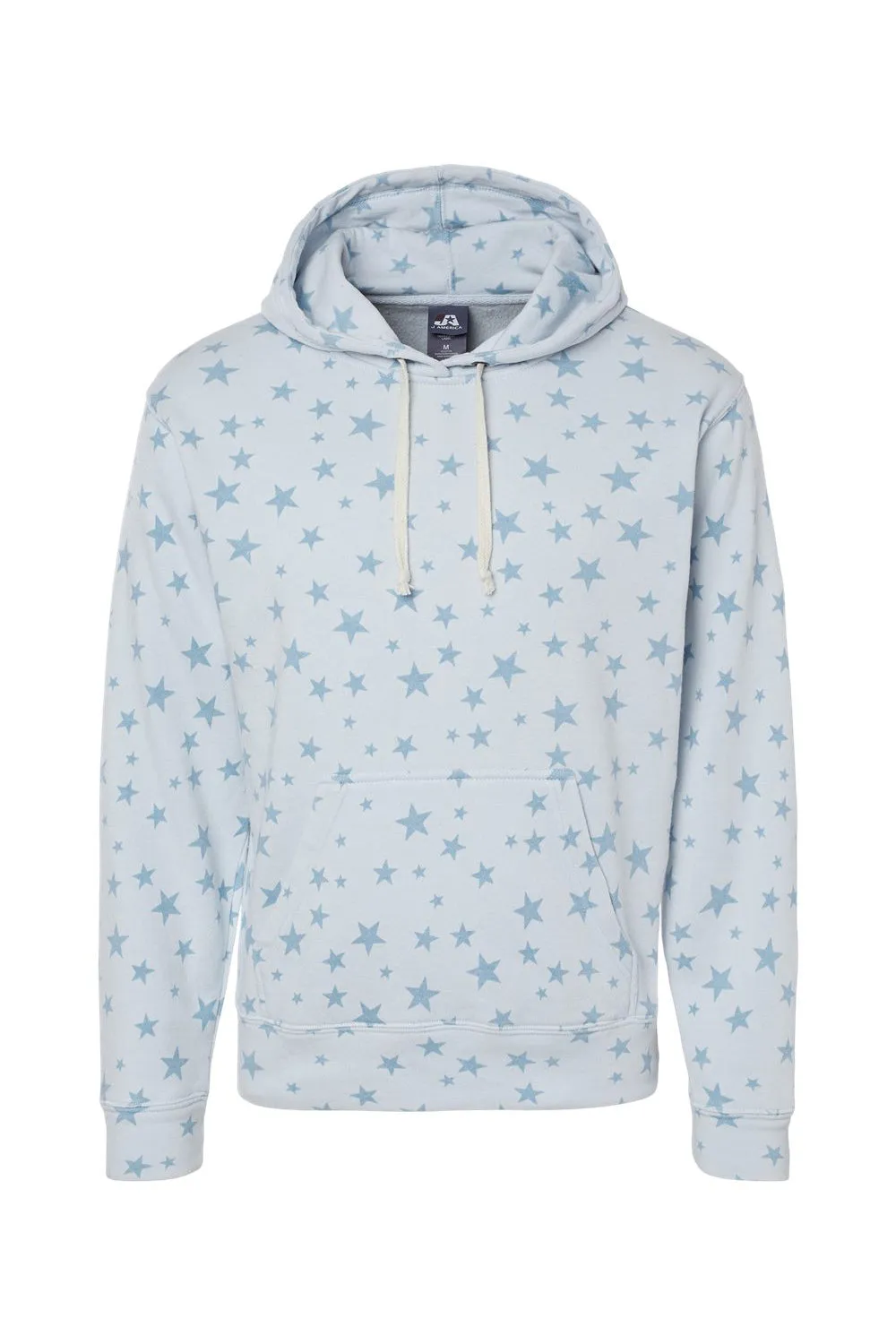 J America Mens Fleece Hooded Sweatshirt Hoodie w/ Pouch Pocket - Chambray Blue Stars