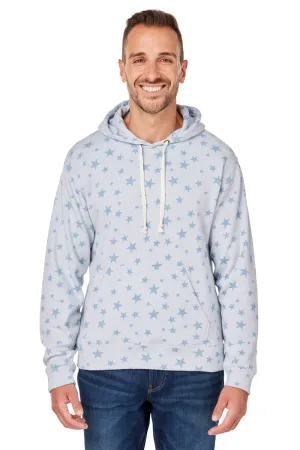 J America Mens Fleece Hooded Sweatshirt Hoodie w/ Pouch Pocket - Chambray Blue Stars