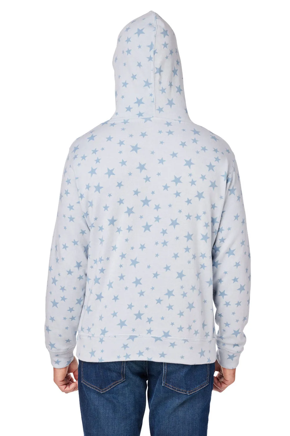 J America Mens Fleece Hooded Sweatshirt Hoodie w/ Pouch Pocket - Chambray Blue Stars